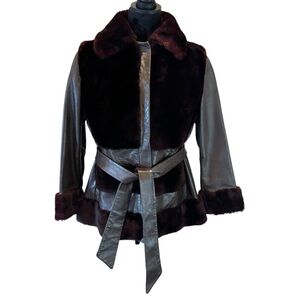 Vintage Custom Made Mouton Fur and Leather Coat,Brown,Approx. Medium,Bensky Furs
